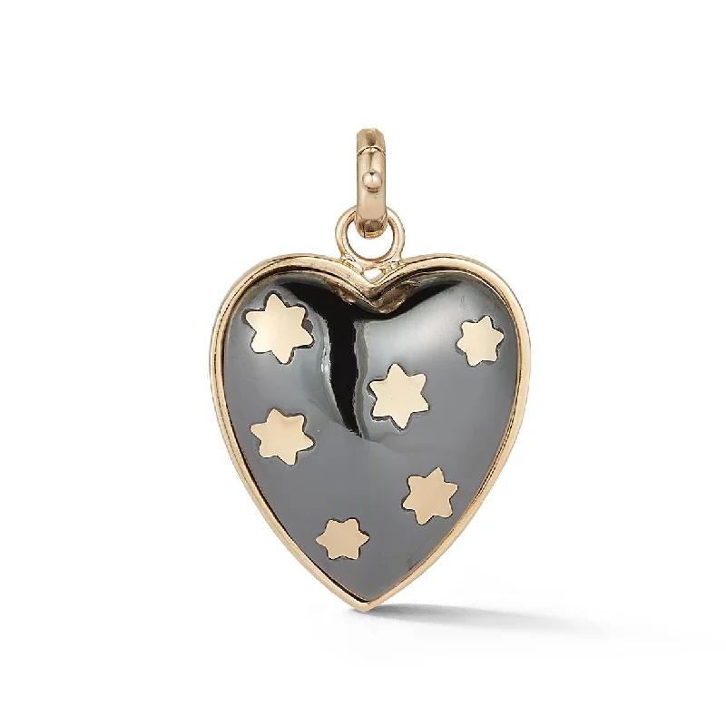 14K Gold & Hematite Anna Heart Charm