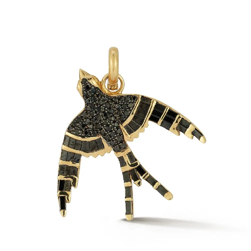 14K Gold & Black Diamond Evelyn Bird Charm