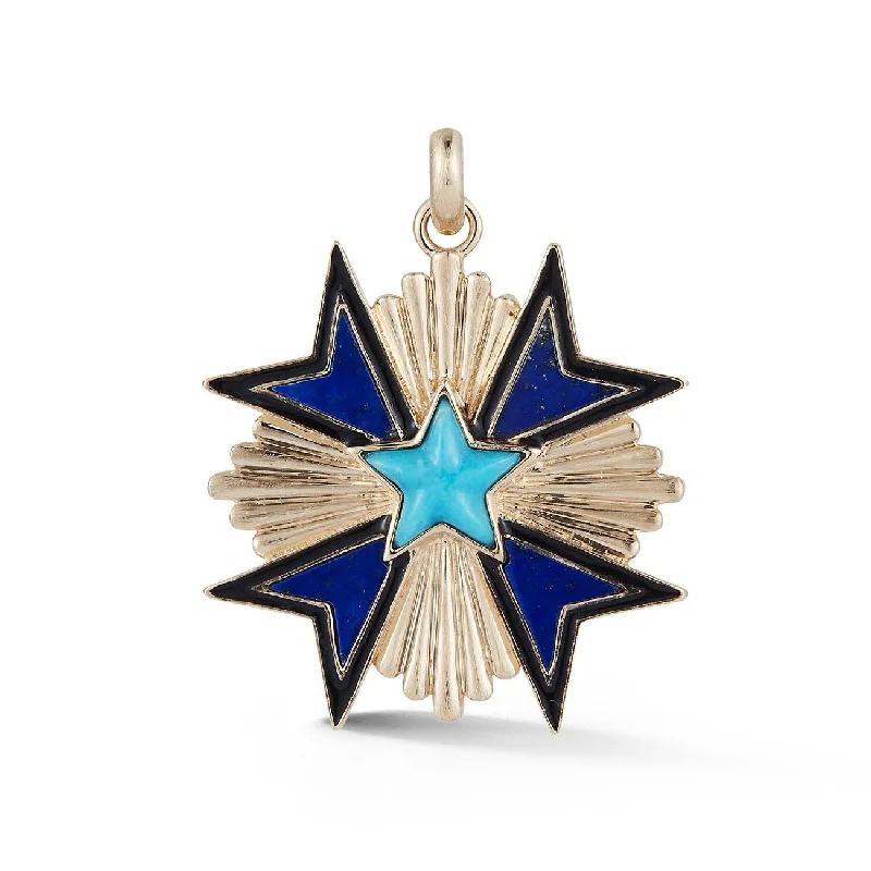 14K Gold Turquoise Lapis & Enamel Emmeline Charm