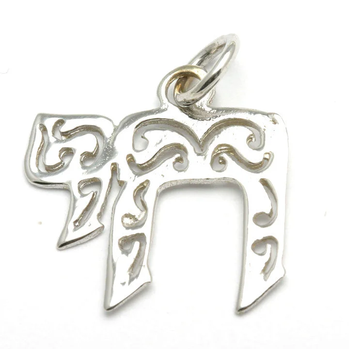 14k White Gold Chai Filigree Pendant