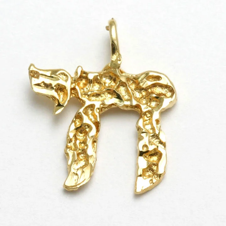 14k Yellow Gold Chai Nugget Pendant Diamond Cut