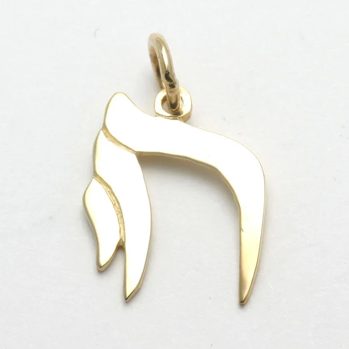 14k Yellow Gold Chai Pendant Modern Flame