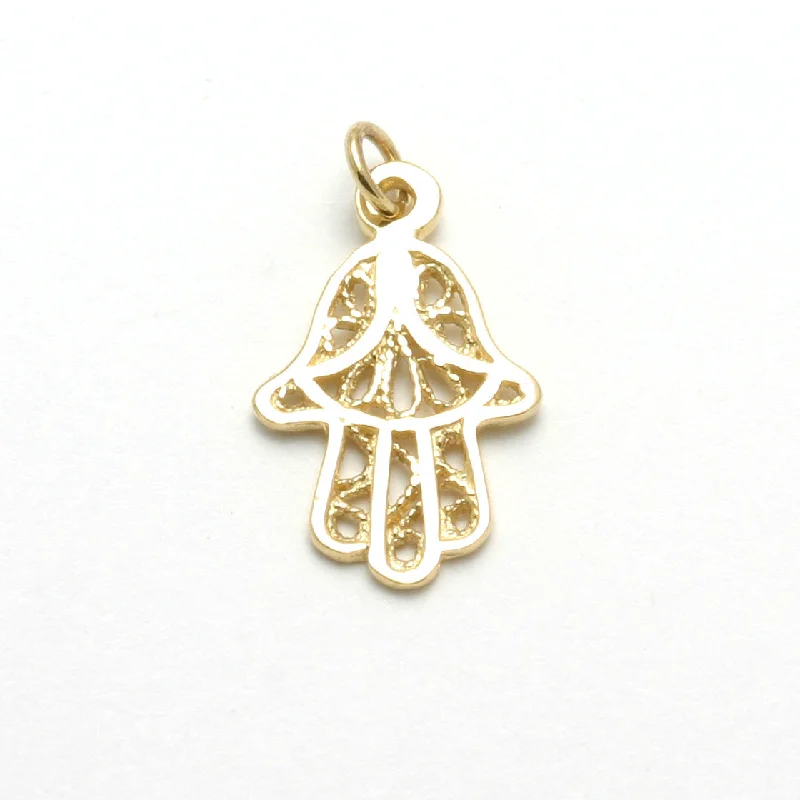 14k Yellow Gold Filigree Hamsa Pendant Hand