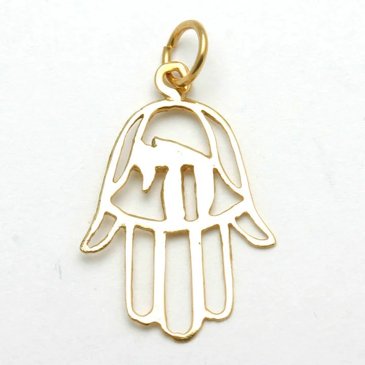 14k Yellow Gold Hamsa Chai Pendant