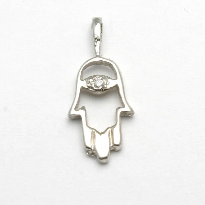 14k White Gold Hamsa Diamond Pendant Modern Small