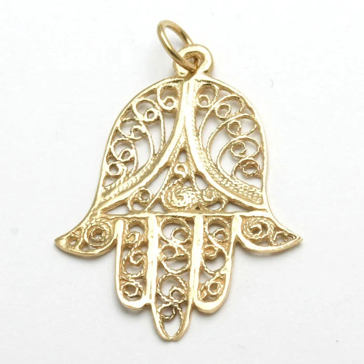 14k Yellow Gold Hamsa Filigree Large Hand of G-d