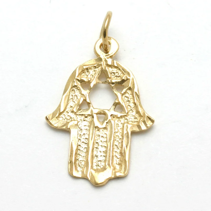 14k Yellow Gold Hamsa Hand Star of David Pendant