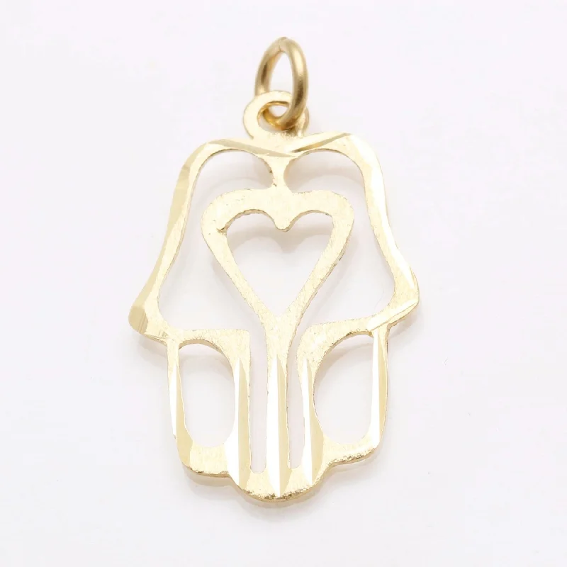 14k Yellow Gold Hamsa Heart Pendant