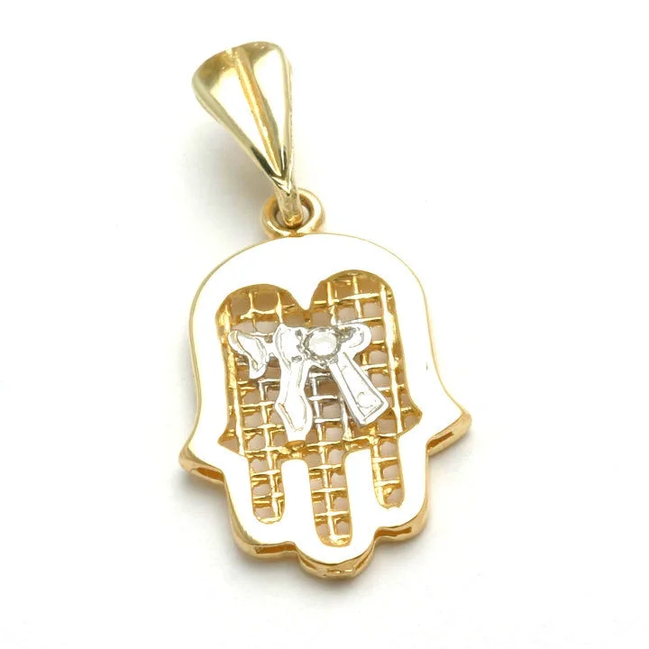 14k Yellow gold Hamsa Pendant Chai Diamond