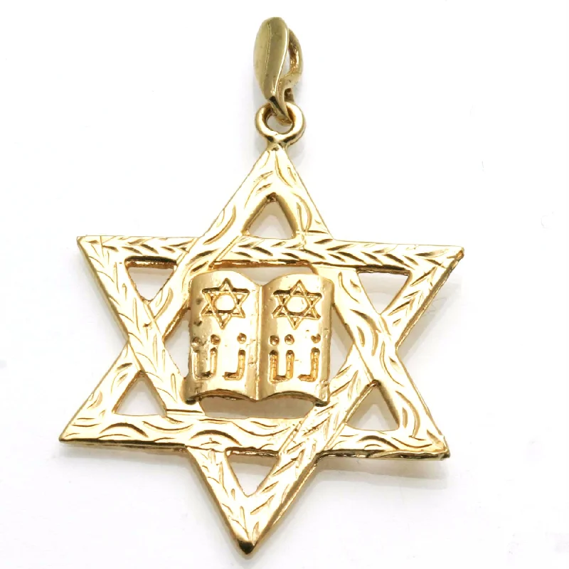 14k Yellow Gold Large Star of David 10 commandments Pendant