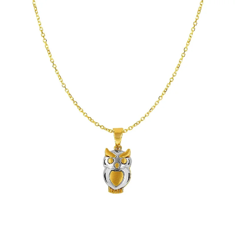 14KT White and Yellow Gold 18-inch Owl Necklace