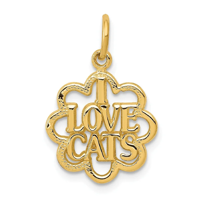 14KT Yellow Gold 22X14MM I Love Cats Charm. Chain not Included