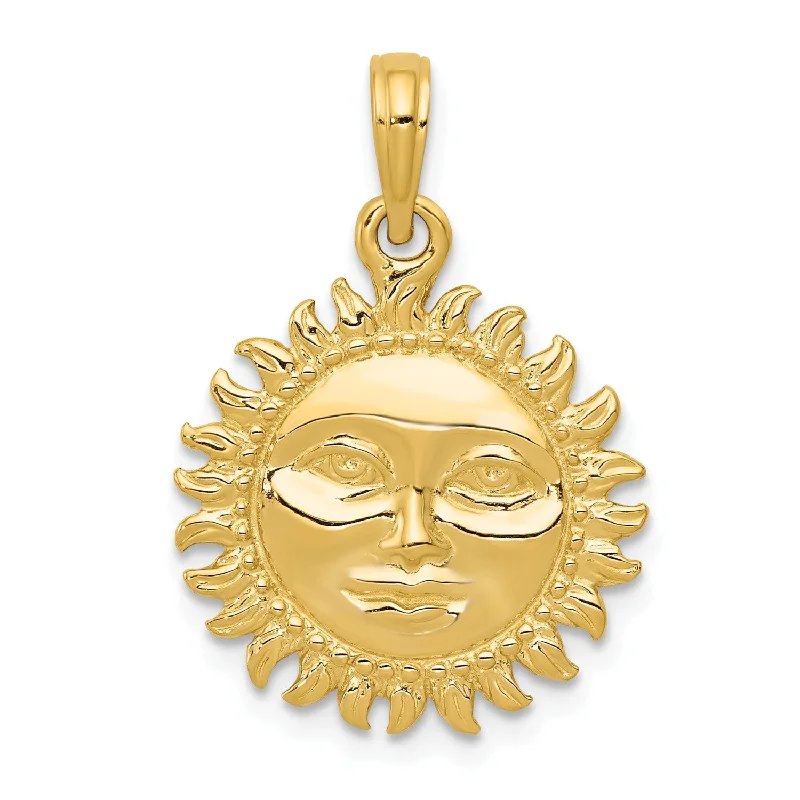 14KT Yellow Gold 24X17MM Celestial Sun Pendant. Chain Not Included