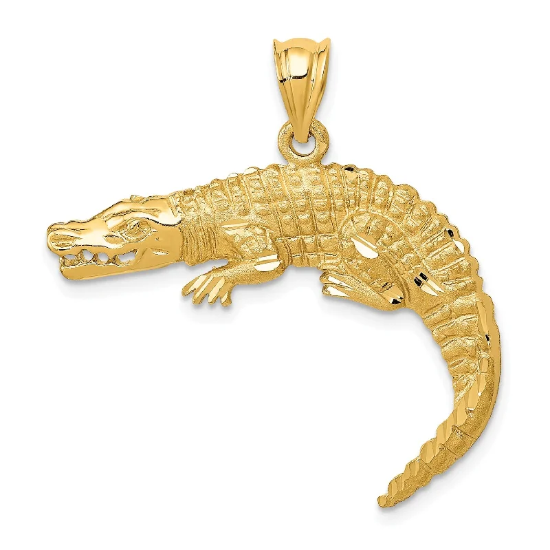 14KT Yellow Gold 30X32MM Diamond-cut Alligator Pendant. Chain Not Included