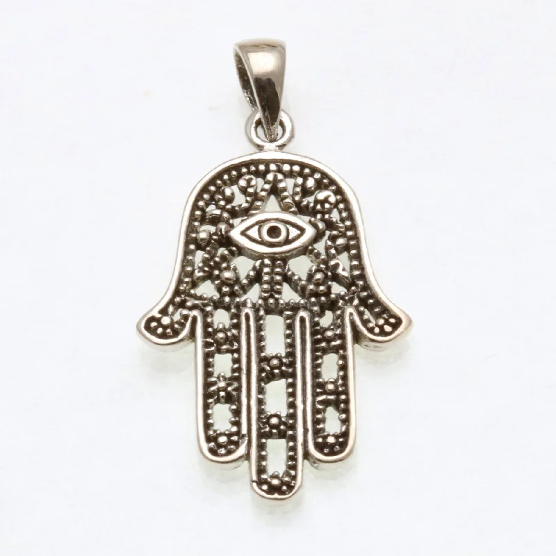 Sterling Silver Hamsa Filigree Evil Eye Oxidized Pendant