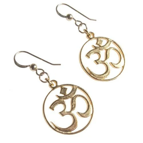 Delicate Om Gold Dipped Earrings on French Hooks