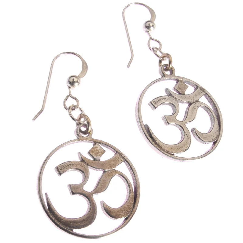 Delicate Om Peace Bronze Earrings on French Hooks