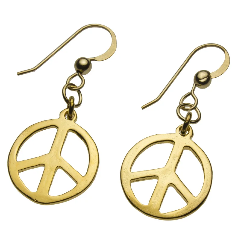 Delicate Peace Symbol Gold-dipped Earrings on French Hooks