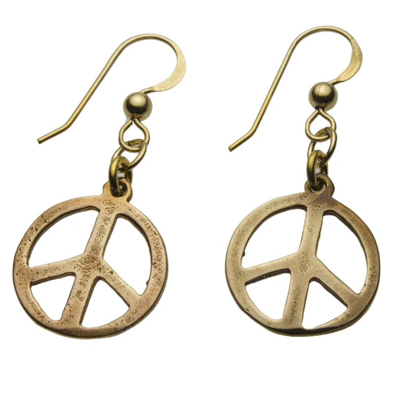 Delicate Peace Symbol Peace Bronze Earrings on French Hooks