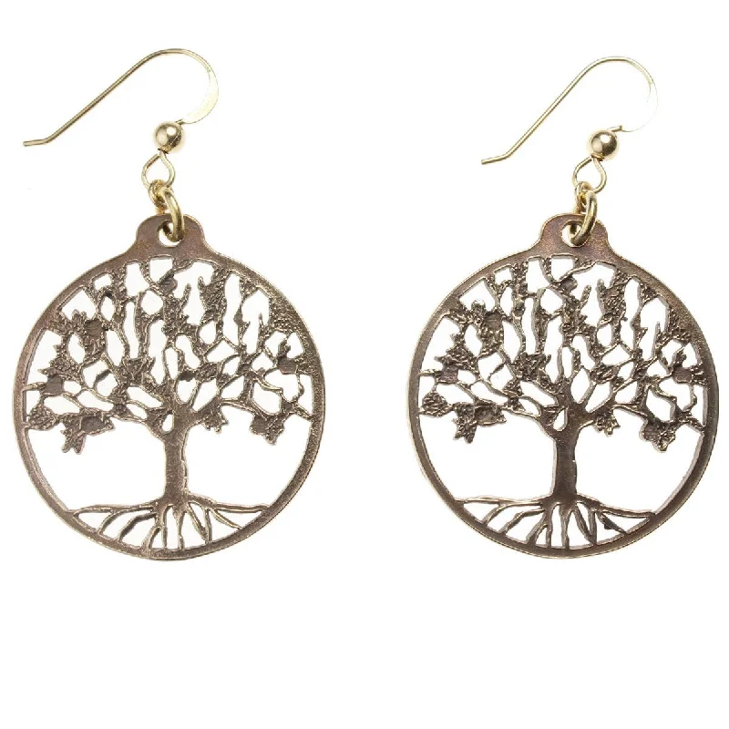 Tree of Life Delicate Peace Bronze Earrings on French Hooks