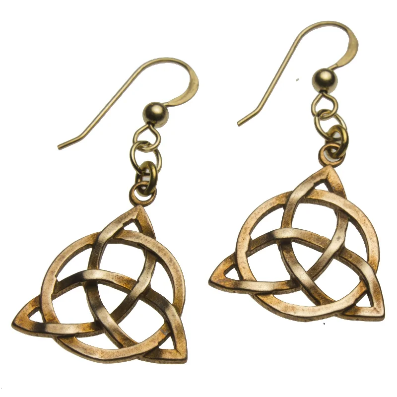 Delicate Triquetra Trinity Knot Peace Bronze Earrings on French Hooks