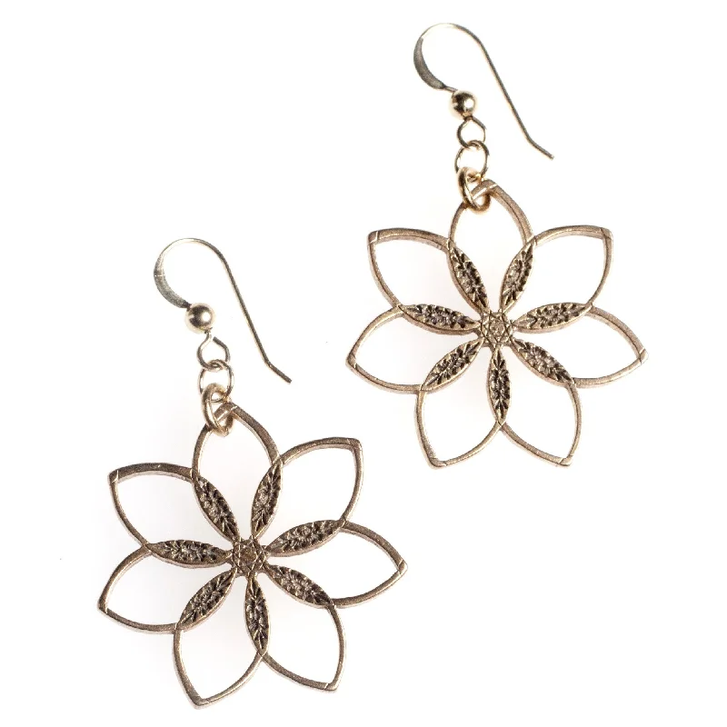 Flower Power! Peace Bronze Earrings on French Hooks