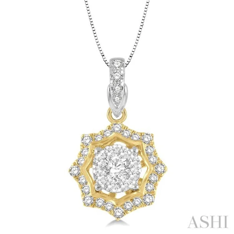 1/4 ctw Star Lattice Lovebright Round Cut Diamond Pendant With Chain in 14K White and Yellow Gold