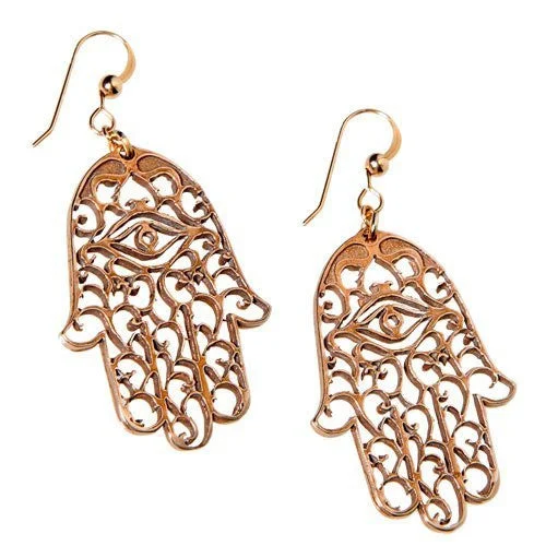 Hamsa Peace Bronze Earrings on French Hooks