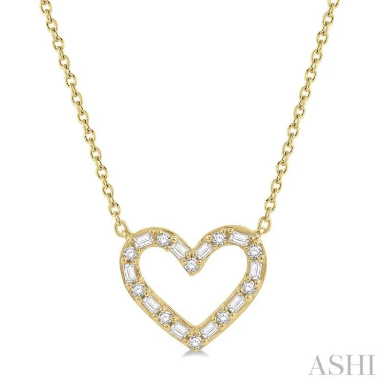 1/2 Ctw Heart Charm Baguette and Round Cut Diamond Necklace in 14K Yellow Gold