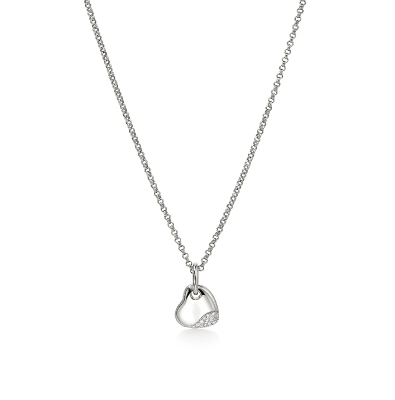 John Hardy Pebble Sterling Silver Heart Diamond Pendant Chain Necklace