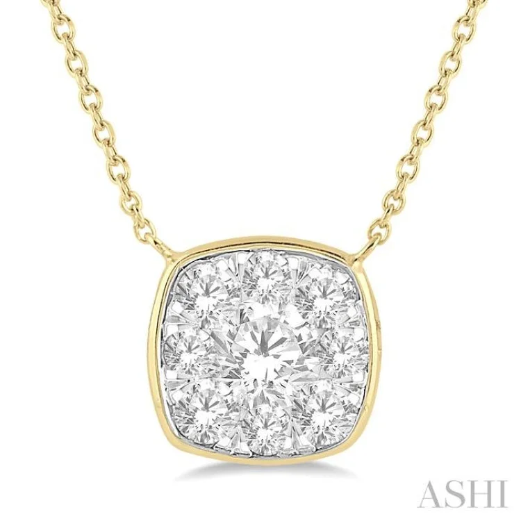 1/2 Ctw Cushion Shape Lovebright Diamond Necklace in 14K Yellow & White Gold