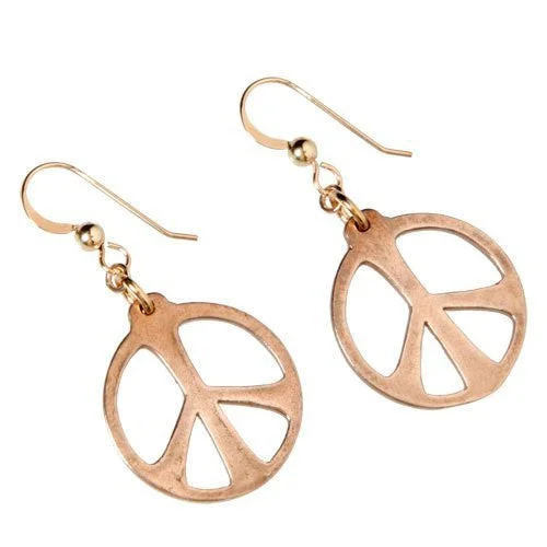 Medium Peace Symbol Peace Bronze Earrings on French Hooks