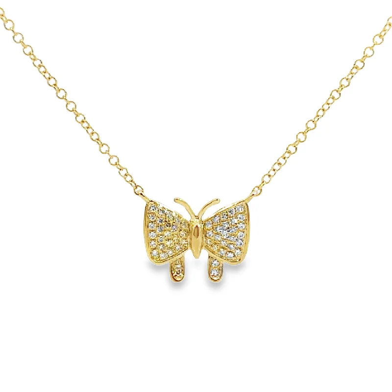 Yellow Gold Diamond Butterfly Necklace