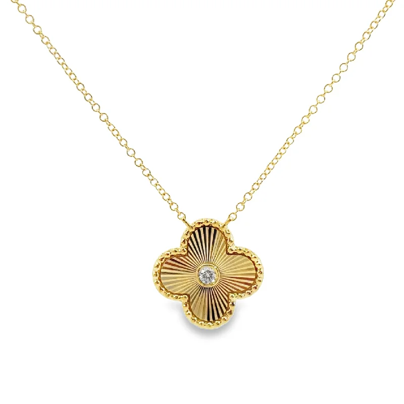 Yellow Gold Diamond Clover Shape Necklace