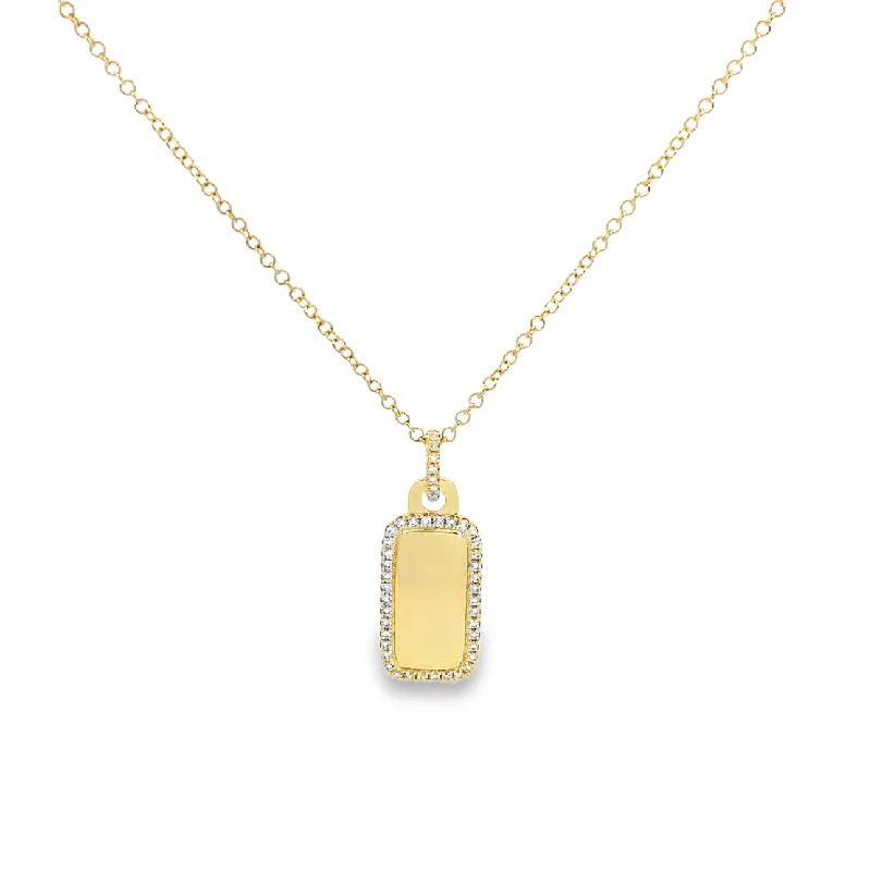 Yellow Gold Diamond Dog Tag Necklace