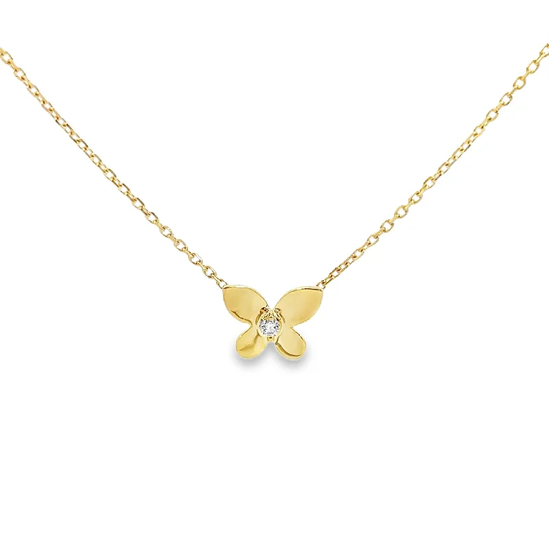 Yellow Gold Solitaire Diamond Butterfly Necklace