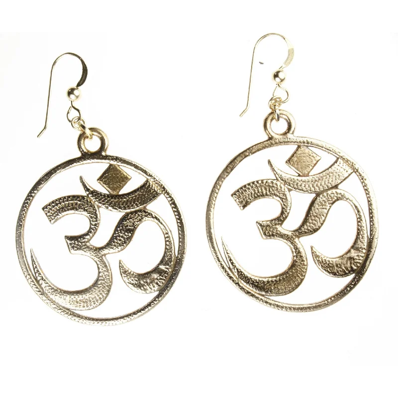 Om Peace Bronze Earrings on French Hooks