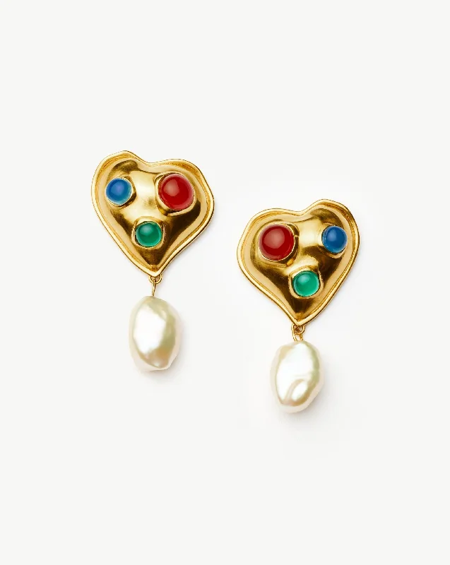 Rouje Marisa Heart Pearl Stud Earrings | 18ct Gold Plated