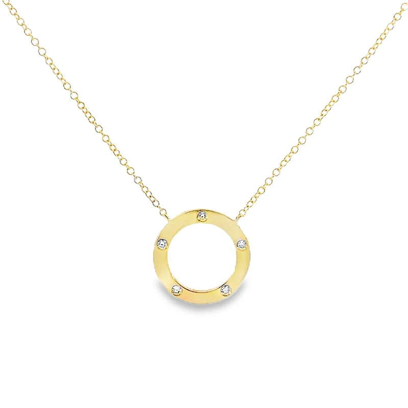 Shy Creation Yellow Gold Diamond Circle Necklace