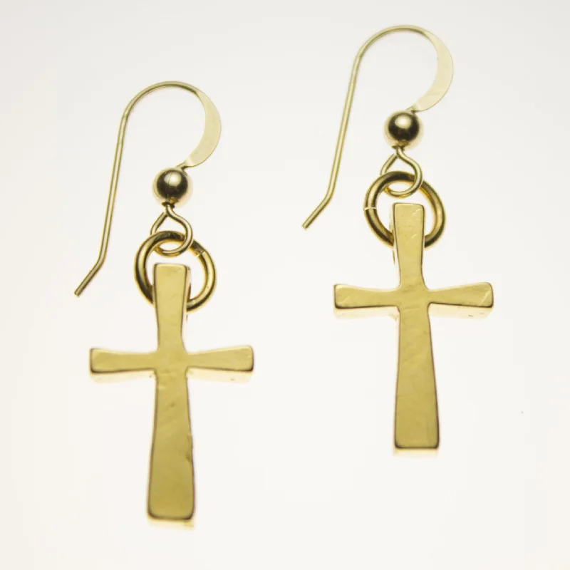 Small Gold-dipped Cross Earrings on French Hooks