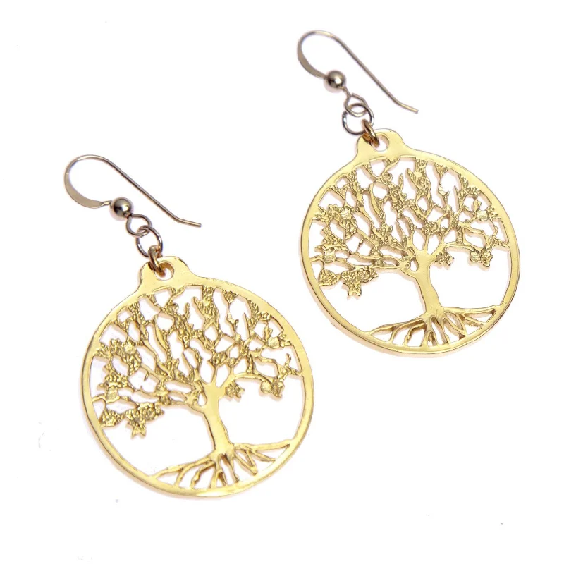 Tree of Life Small Gold Dipped Earrings on French Hooks