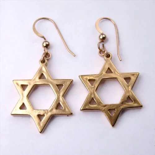 Star of David Peace Bronze Pendant earrings on French Hooks