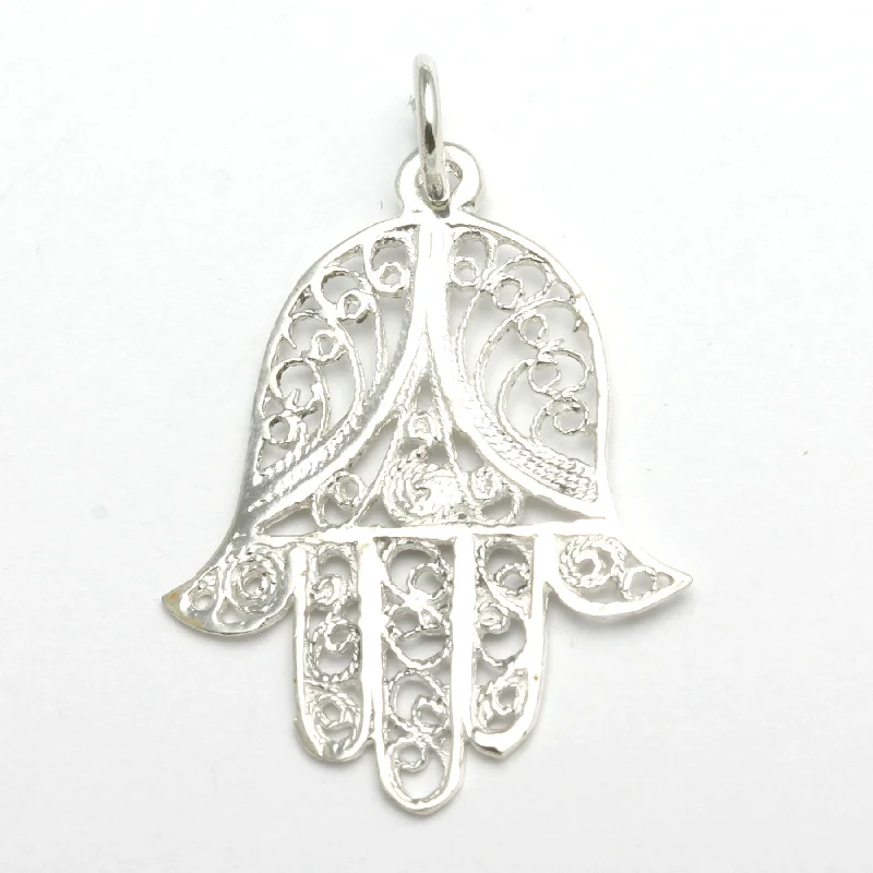 Sterling Silver Filigree Hamsa Pendant Large