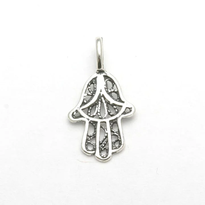 Sterling Silver Filigree Hamsa Pendant Small Oxidized