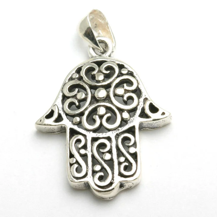 Sterling Silver Hamsa Filigree Large Oxidized