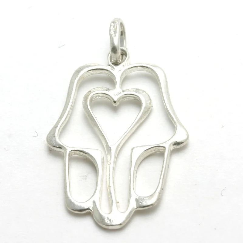 Sterling Silver Hamsa Hand Heart Pendant