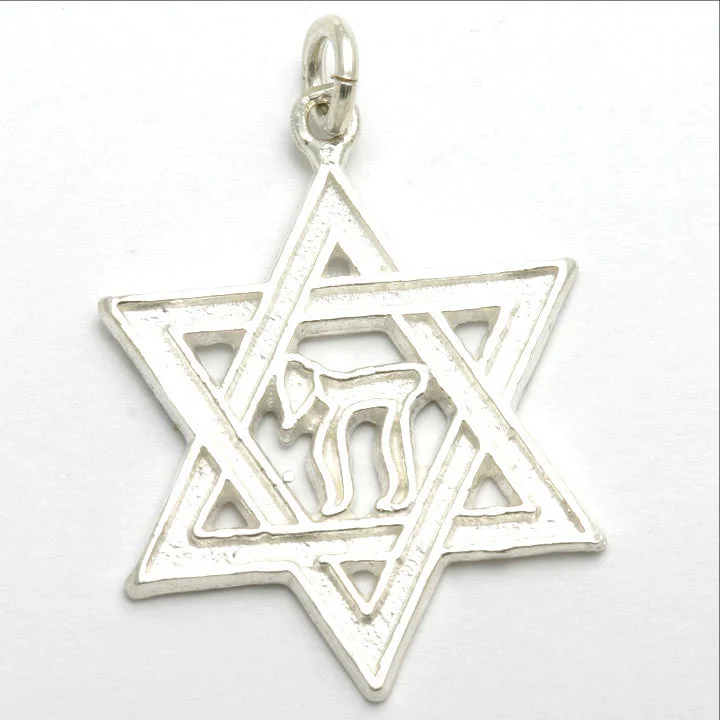 Sterling Silver Star of David Chai Pendant Large