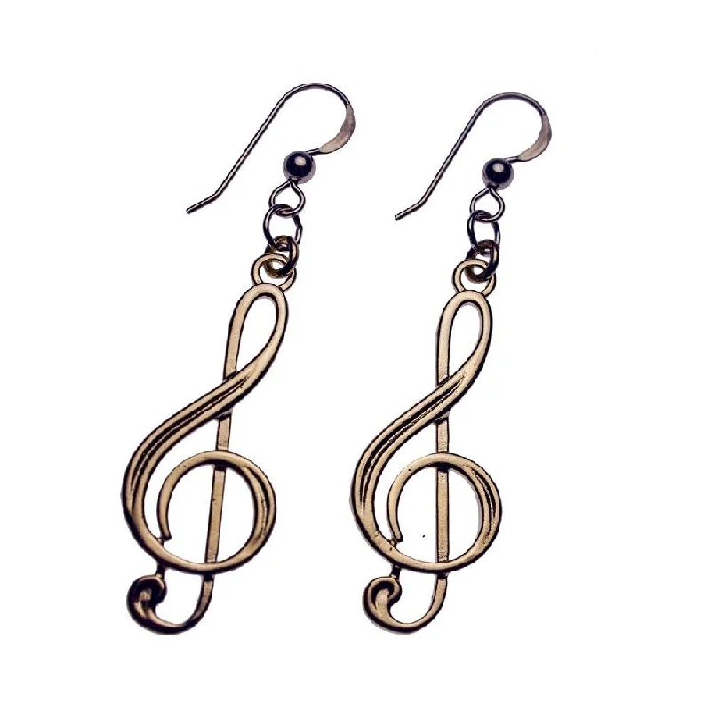 Treble Clef Peace Bronze Earrings on French Hooks