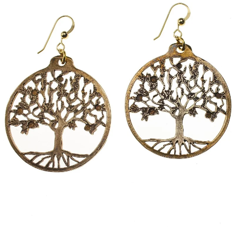 Tree of Life Peace Bronze Earrings on French Hooks