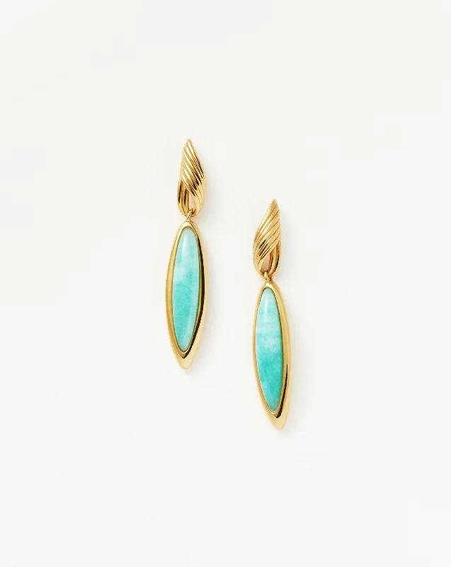 Wavy Ridge Gemstone Double Drop Earrings